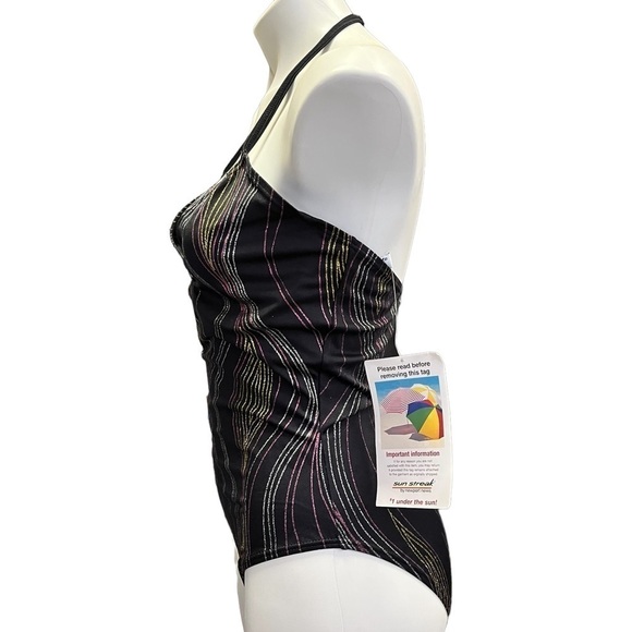 VINTAGE Black One Piece Swimsuit NWT 16 Glitter Cutouts Newport News - Picture 7 of 9